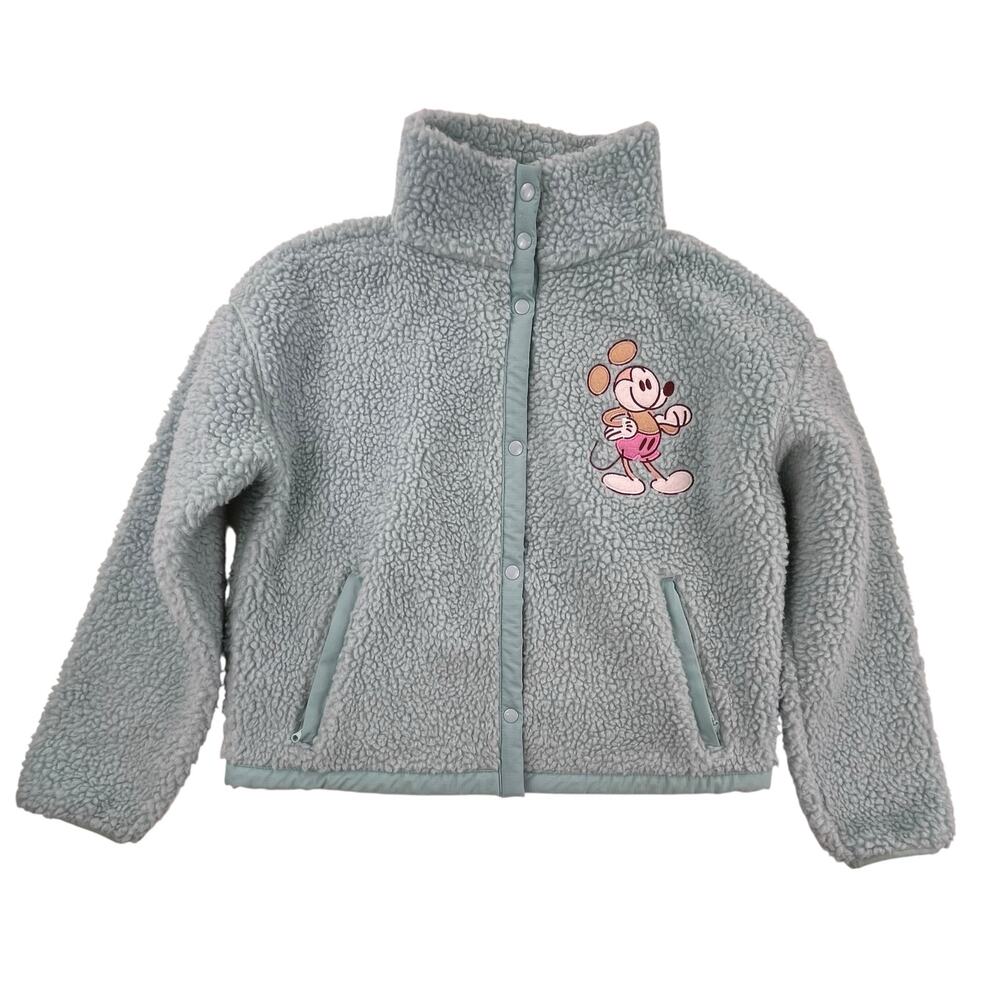 Disney Mickey Mouse Teal Sherpa Button Up Jacket, Size Small